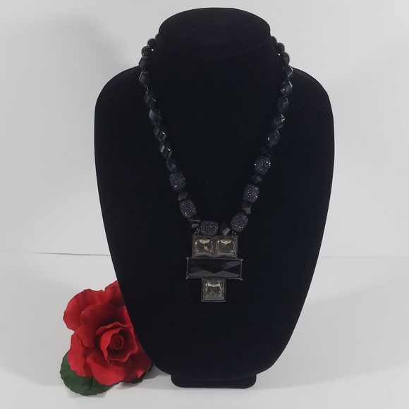 Rectangles Pendant Necklace Black - Picture 1 of 7